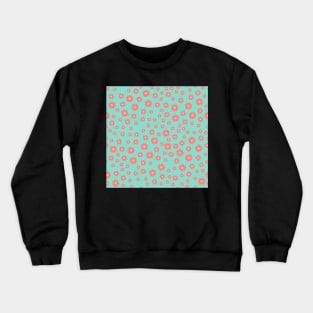 Pink Flowers on Green Background Crewneck Sweatshirt